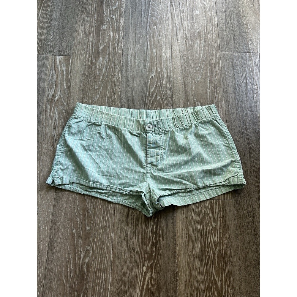 Vintage Green Pinstripe Low Rise Cotton Shorts Y2K Soft Girl Coquette